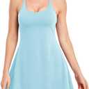 Women's Tennis Dress With Built-in Bra & Shorts Pockets - Workout Exercise Dress for Golf and Athletic Activities (Medium, Light Blue)