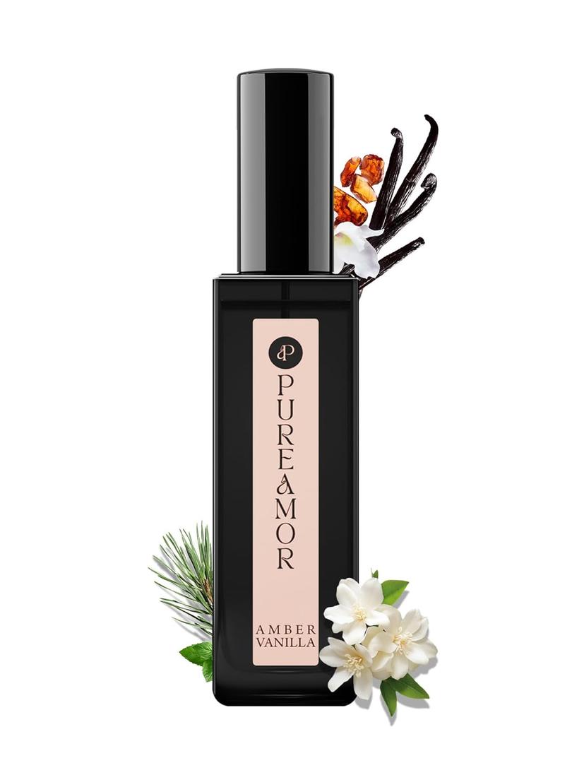PUREAMOR Amber Vanilla Perfume for Women, Coffee Scented Fragrance with Warm Amber & Sweet Vanilla Notes, Long Lasting Extrait de Parfum, Advanced Fragrance Travel Size 0.7 oz Eau de Parfum Spray