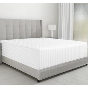 California Design Den Cotton Sateen Damask Stripe King Fitted Sheet Only - Soft 100% Cotton Sateen, Deep Pocket Bottom Fitted Sheet - White