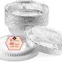Mr Miracle Pack of 40 Disposable Aluminum Foil Pans with Clear Lids 9 Inch Circular Aluminum Pans, Ideal for Baking, Storing, Heating, Serving - Round Foil Pans with Lids