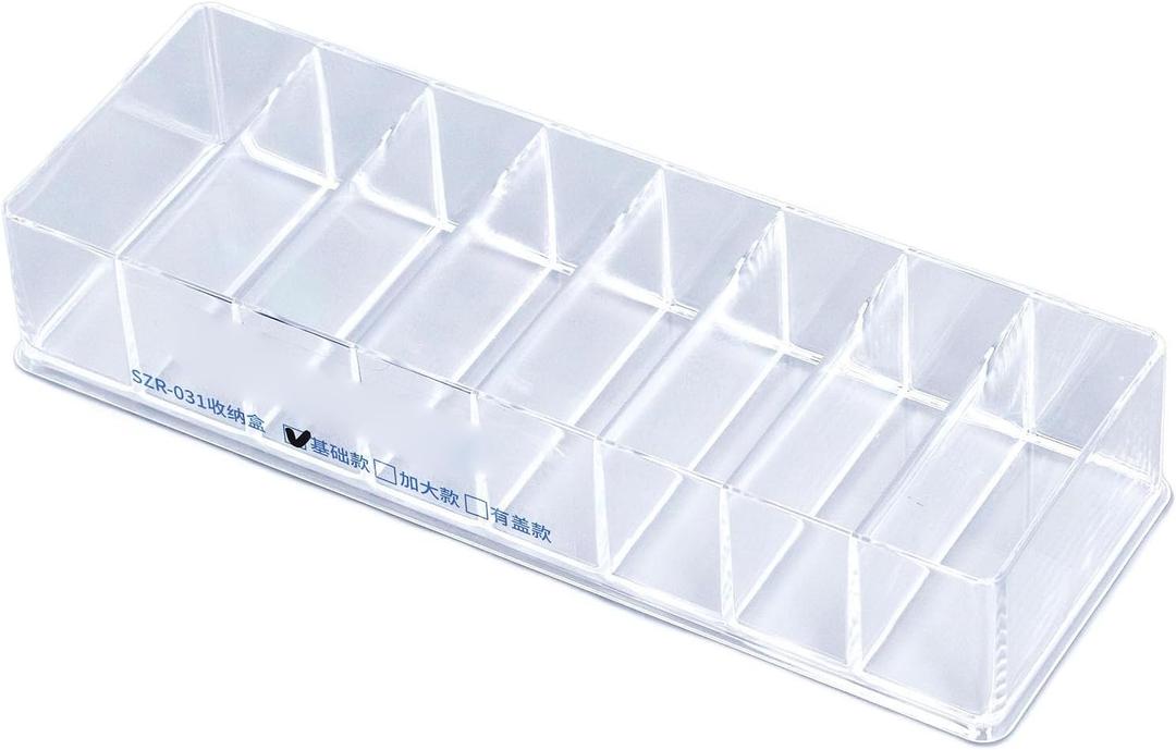 Clear Cable Management Box, Strong Plastic Storage Drawer for Home, Office, Jewelry Chargers, 8 Transparent Compartments