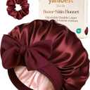 YANIBEST Adjustable Double Layer Satin Bonnet, Silk Hair Bonnet for Sleeping with Elastic Tie Curly Natural Hair Reduce frizz (One Size, Burgundy)