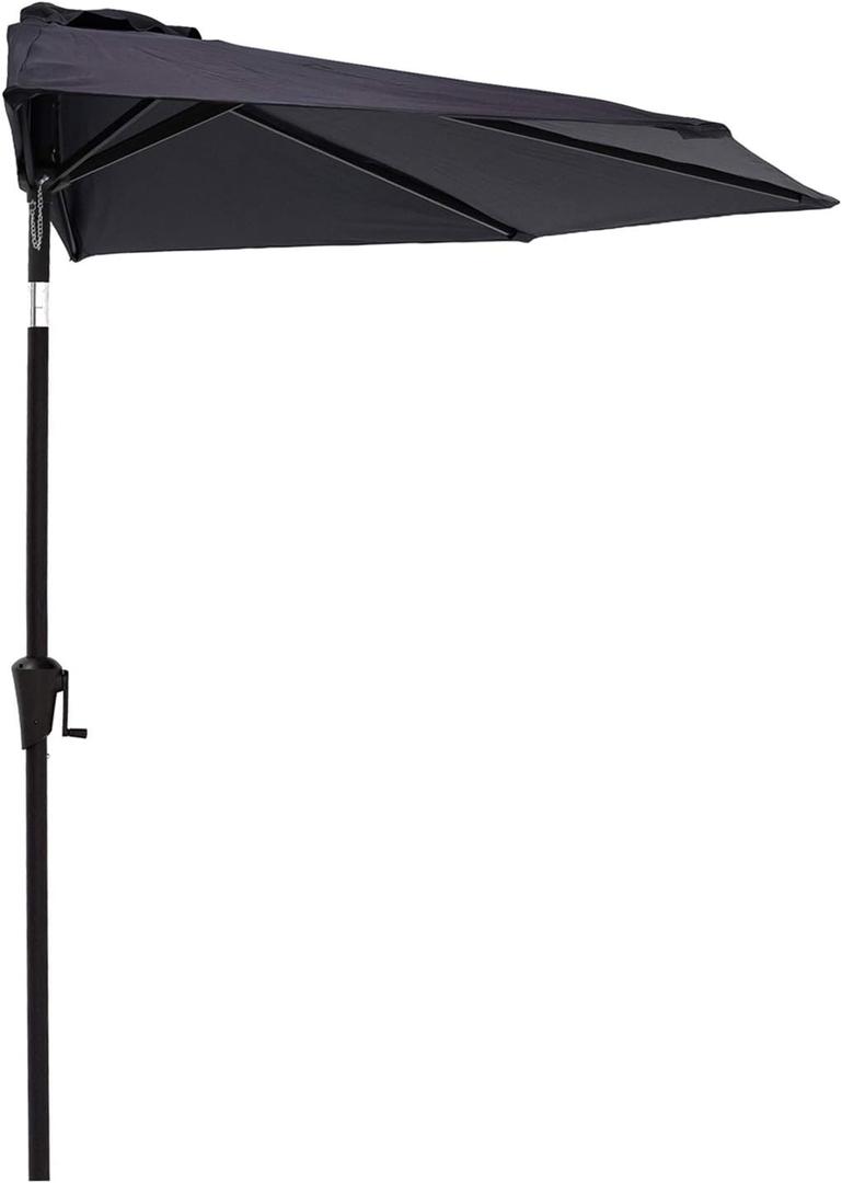 C-Hopetree 9 ft Half Round Outdoor Patio Market Wall Umbrella with Tilt, Black