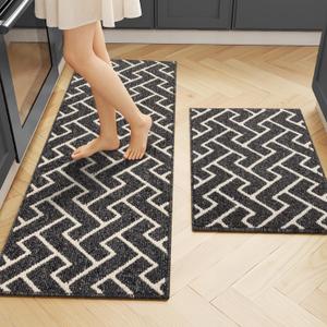 Kitchen Rugs Sets of 2-Colorful Non Slip Kitchen Mats for Floor-Thick,Moroccan Style Kitchen Decor Floor Mat Runner Carpet for Hallways Entryway Laundry Washable(20"x32"+20"x48",Black)