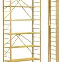 Himix 6 Tier Foldable Storage Shelves, Expandable Folding Bookshelf with Wheels, Changeable into 2 Shelf Units, Collapsible Adjustable Storage Rack Metal Shelves for Garage Kitchen, Basement, Gold