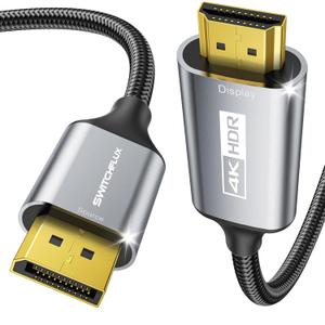 SWITCHFLUX Active DisplayPort to HDMI Cable 3Ft (4K@60Hz, 1440P/ 2K@120Hz) Uni-Directional Display Port 1.2 to HDMI 2.0 Braided Cord, DP to HDMI Compatible with AMD, NVIDIA, Desktops, and Gaming Monitors