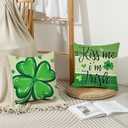 St Patricks Day Pillow Covers 18x18 inch Set of 4 Green Shamrock Decorative Irish Throw Pillows Cushion Cases for Sofa Couch Bedroom Holiday Home Decoration (Lucky and Blessed)
