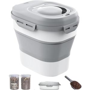 30-35 Lbs Dog Food Storage Container Collapsible Dog Food Container with Airtight Lids, Wheels, Scoop and 2pcs Food Storage Containers, Large Pet food storage for Dog, Cat (Light Grey)