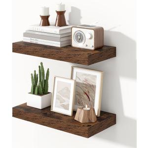 16 inch Brown Floating Shelves for Wall,6.7 inch Deep Small Bathroom Over Toilet Shelf,Wall Mounted Wood Shelves for Bedroom,Living Room,Kitchen,Office,Set of 2 (15.7"W x 6.7"D x 1.4"H, Set of 2)