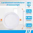 8 Inch LED Recessed Light with Junction Box, 6 Pack Ultra Thin LED Recessed Lighting.6000K Daylight, No Dimmable,18W 8" Recessed Ceiling Canless Wafer Downlight Slim Can-Killer Lights,CRI80+