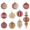 Valery Madelyn Glass Christmas Ornaments Set, 9ct Medium Red Gold Mercury Blown Glass Christmas Tree Ball Decorations, Luxury Hanging Teardrop Finial Faceted Reflector Decor