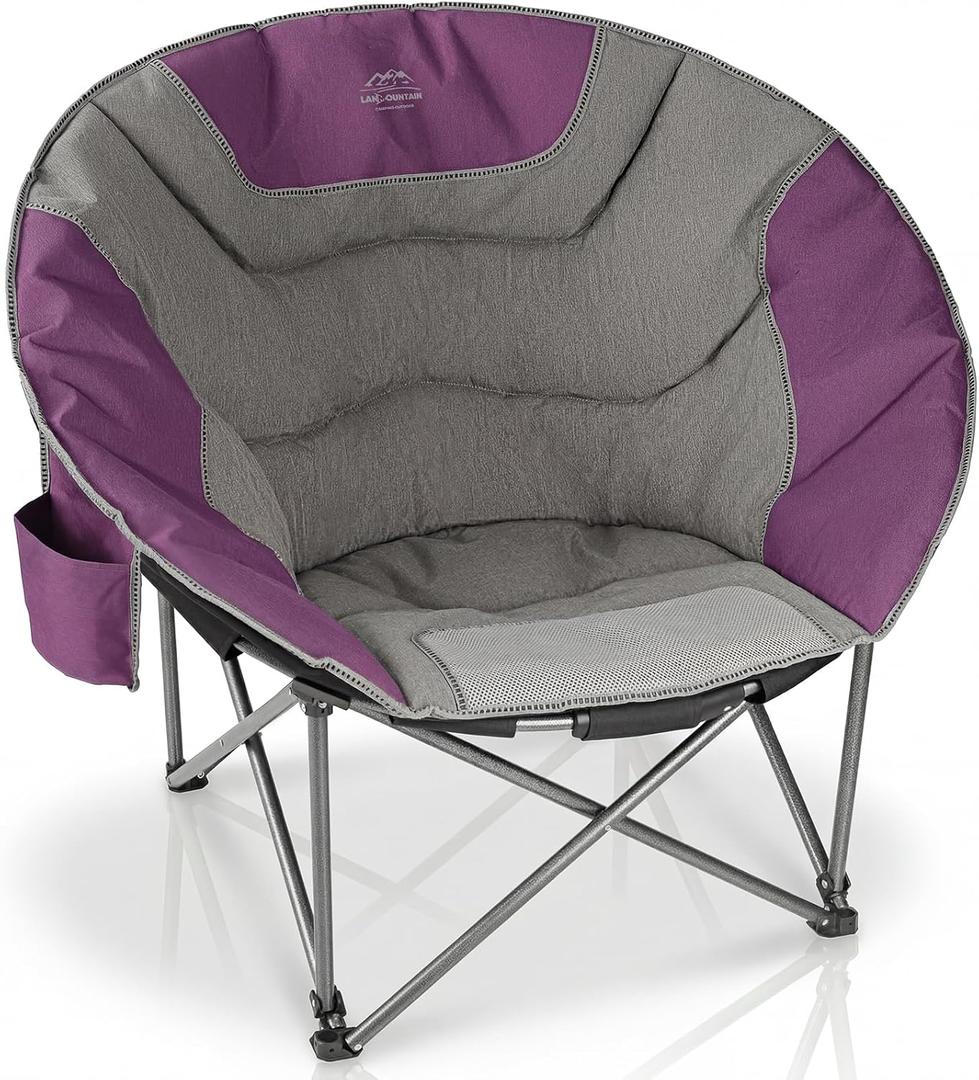 Oversized Portable Moon Camping Chairs,Round Folding Lawn Chair w/Cup Holder,Outdoor Heavy Duty Supports 500Lbs Comfy Chair,Perfect for Family Camp,Hiking,Picnics and Beach Trips,Purple, 18.11' ' X 18.11'' X 41.3''