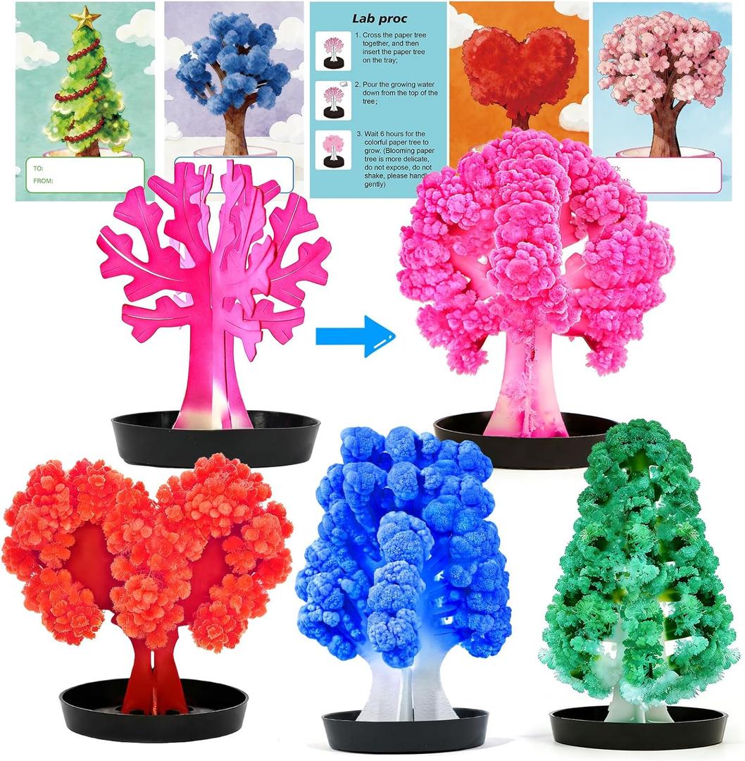 24 Pack Growing Crystal Trees Bulk with Cards for Kids STEM Science Experiment Kit Party Favors School Classroom Prizes Gifts Exchange Goodie Bags Stuffers for Boys and Girls