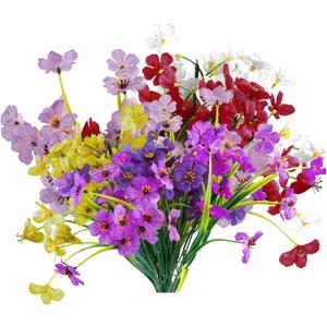12PCS Artificial Flowers Outdoor,Fake Flowers,Faux Flowers,Faux Artificial Plants Shrubs Bulk,Artificial Plants for Home Garden Wedding Farmhouse Porch Window Decoration (Mix 6 Colors)