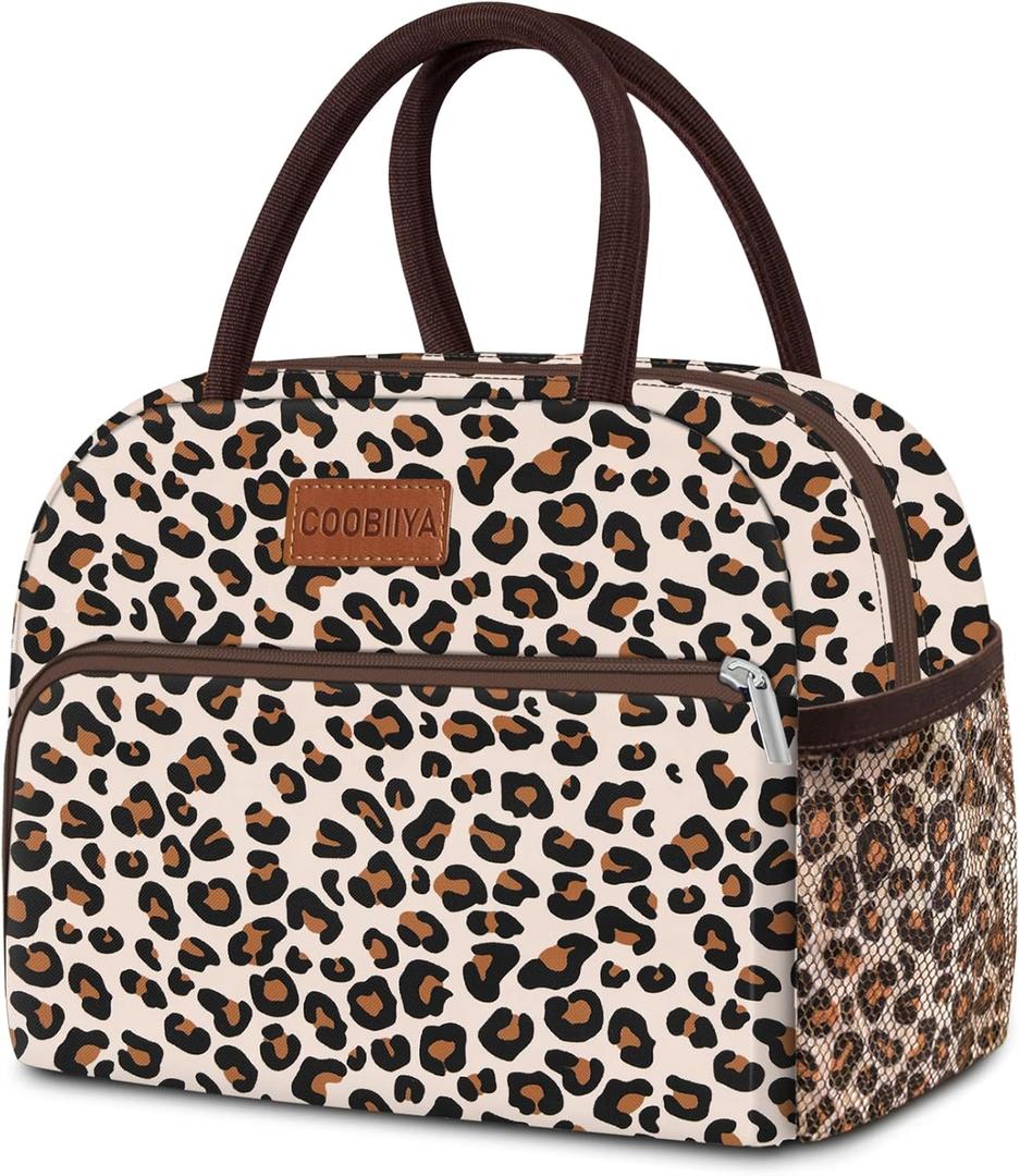 Coobiiya Lunch Box Lunch Bag for Women Adults Men, Reusable Cute Lunch bag - Leakproof, Insulated Lunch Box Tote with Large Capacity, Cooler Container for Work/Travel/Office (1leopard)