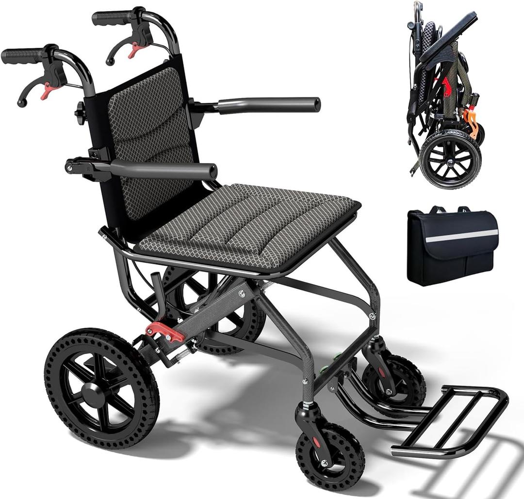 Wheelchairs for Adults Transport Chair Lightweight Foldable with Handbrakes, 20lbs Transport Wheelchair Lightweight Foldable for Seniors, 15 Inch Seat, Supports 270lbs (15 Inch Seat)