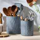 famiware Ocean Utensil Holder, 7.2"+5.8" Ceramic Kitchen Utensil Holder for Countertop, 2 Pieces Cooking Utensil Crocks, Utensil Organizer for Spatula & Spoon, Kitchen Decor, Set of 2, Blue