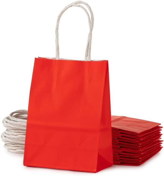 AWELL Small Red Paper Bag with Handle Party Favor Bag 6x4.5x2.5 inch for Wedding Birthday Valentine's Day Christmas New Year Halloween Graduation Recycled Bag, Pack of 24