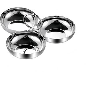 Cluster Serving Bowls 3 in 1 Silver Stainless Steel Snack Bowls Connected Fruit Tray Snack Plate for Home Kitchen Party Reusable Portable Ring Style Dessert Bowl Set