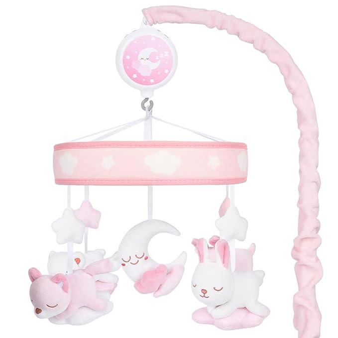 YIERCHOO Crib Mobile for Girls, Baby Mobile for Crib with 12 Lullabies Digital Musical Box, 3 Modes, Volume & Songs Control, Pink Design for Nursey Decor