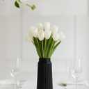 Black Ceramic Vase, 8 Inch Conical Flower Vase for Pampas Grass, Modern Minimalist Ribbed Decorative Vase for Living Room Table, Shelf Decor