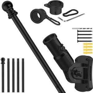 Heavy Duty T304 Stainless Steel Flag Pole Kit  6FT Thickened Black Flagpole with 180 Adjustable Bracket & Aluminum Alloy Rings, Windproof & Rustproof for Residential/Commercial Use