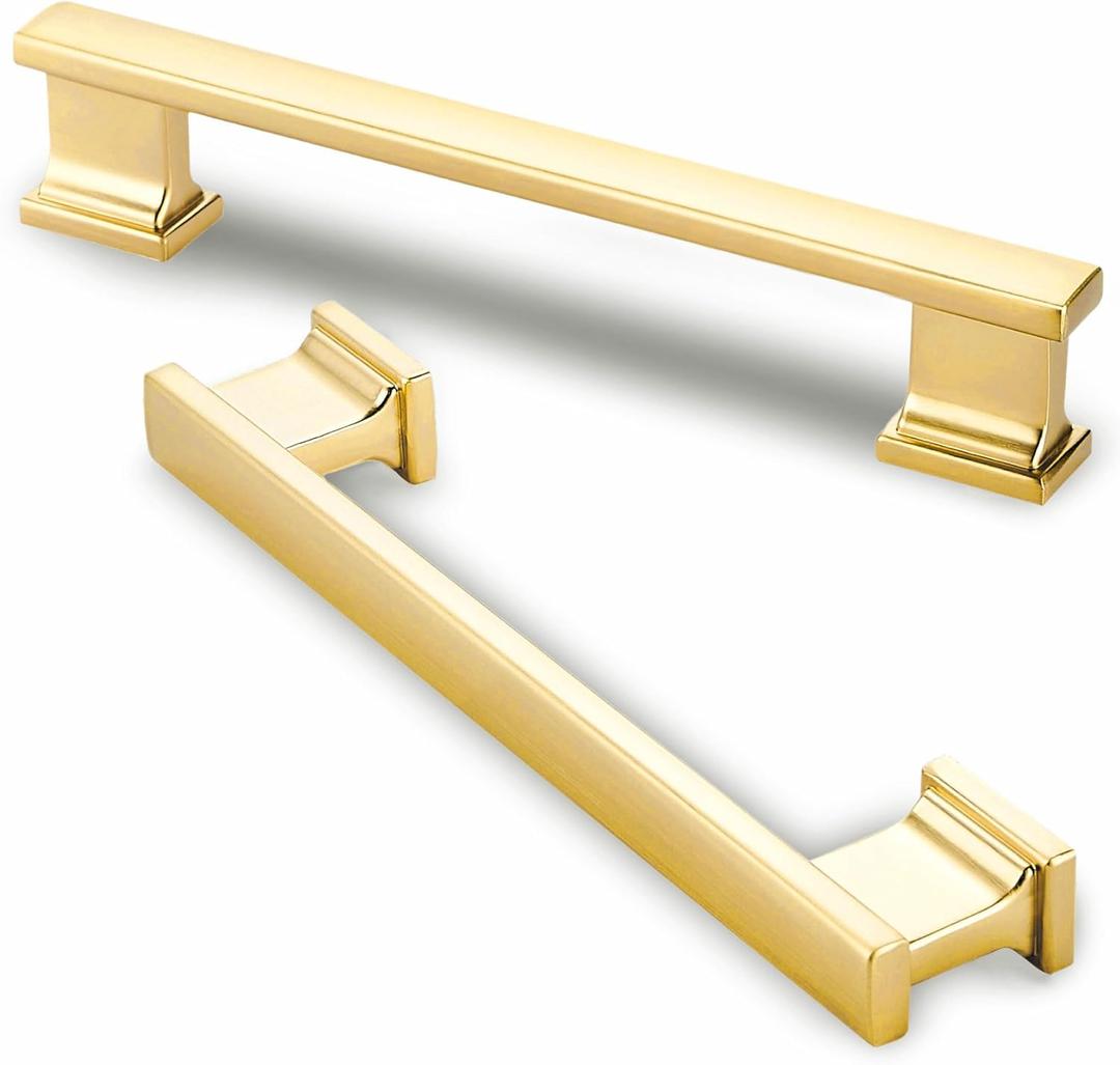 GOFFIDECO 10 Pack 6 Inch Length|5 Inch(128mm) Hole Center Brushed Gold Kitchen Cabinet Handles, Cabinet Pulls Kitchen Cabinet Hardware, Cupboard Pulls, Drawer Handles
