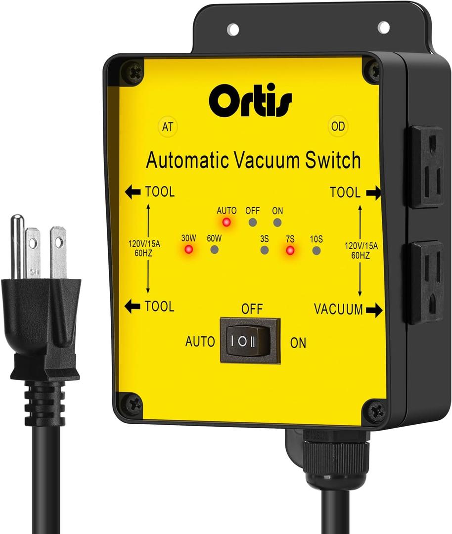 2025 New! Automatic Vacuum Switch, Ortis Dust Control Autoswitch for 3 Power Tools, Delay Vacuum On/Off to Prevent Circuit Overload and Tripping, Adjustable Actuation Threshold