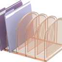 5-Section File Organizer for Desk, Metal File Folder Holder, Rose Gold | 5 Vertical Compartments with Sturdy Metal Base for Office Documents Books Magazines and Laptop