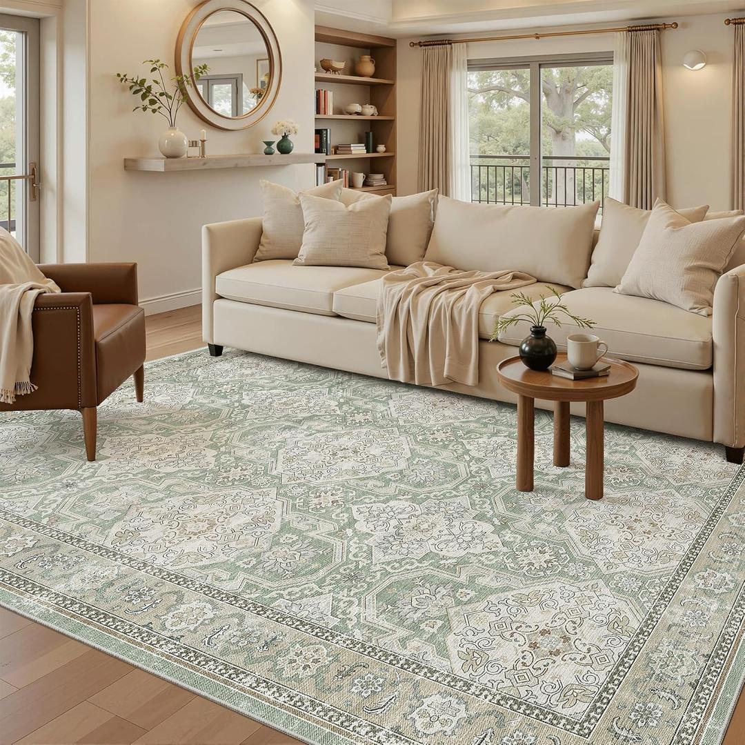 Soalmost 6x9 Area Rug for Living Room Washable 6x9 Rug Non-Slip Modern Rugs for Bedroom Dinning Room Ultra-Thin Indoor Green/Brown Rug