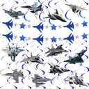 26 Pcs Airplane Party Supplies Air Force Banner Garland Hanging Swirls Fighter Jet Party Decoration for Birthday Retirement Airplane Whirls Ceiling Swirls Streamers Aviation Decoration (Red,white, Blue)