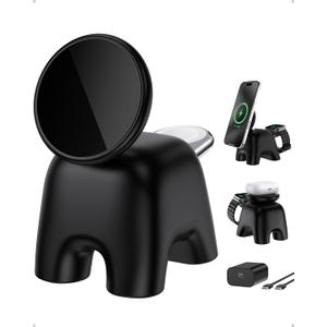2026 Magnetic Wireless Charging Station, 15W Ultra-Fast Charger Stand for iPhone 17 16 15 14 13 12 Pro Max, 5W for Apple Watch&Airpods, 2-in-1 Foldable Charger for Home/Office/Travel(with 30W Adapter) (Black)