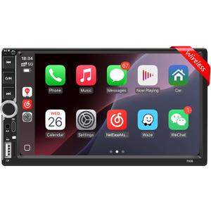 [Upgraded Wireless] 7'' Double Din Car Stereo Apple Carplay Android Auto, 240W Powerful Sound, RDS/FM/AM Radio, USB Type-C/AUX/TF Full Interface, Touchscreen Audio Reiceiver with Bluetooth Handsfree