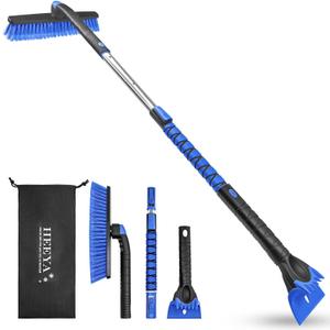 HEEYA 48 Inch Long Snow Brush for SUV, Extendable Ice Scraper and Brush with Foam Grip, 360 Pivoting Snow Car Brush for Truck Auto Jeep RV Vehicle Windshield Window - Blue