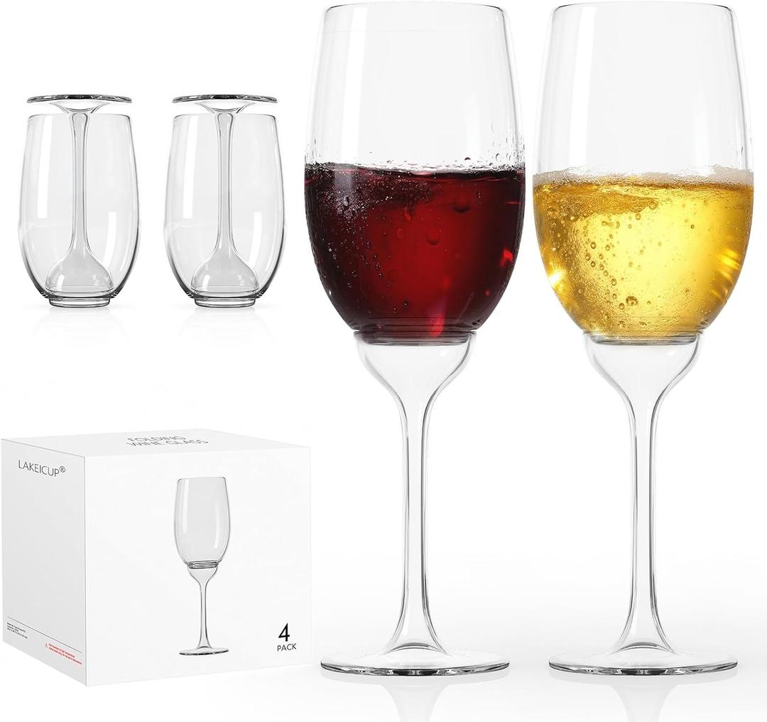2 x Plastic Wine Glasses Set of 4: 12oz Detachable Drinking Stemless Wine Glass - Reusable Outdoor Portable Shatterproof Wine Tumbler (Transparent)