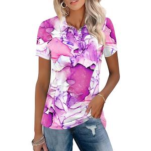 TFSDOD Womens Golf Polo Shirts Collared Short Sleeve T Shirt Lightweight Moisture Wicking Polo Casual 3 Buttons Outfits, Size L