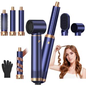 5 in 1 Blow Dryer Brush, Upgrade Hair Dryer Brush Air Curler Air Curling Wrap Styler, Detachable Hot Air Brush Negative Ion Curling Brush Iron, Hair Styling Tools for Drying Curling Straightening (Royal Blue)