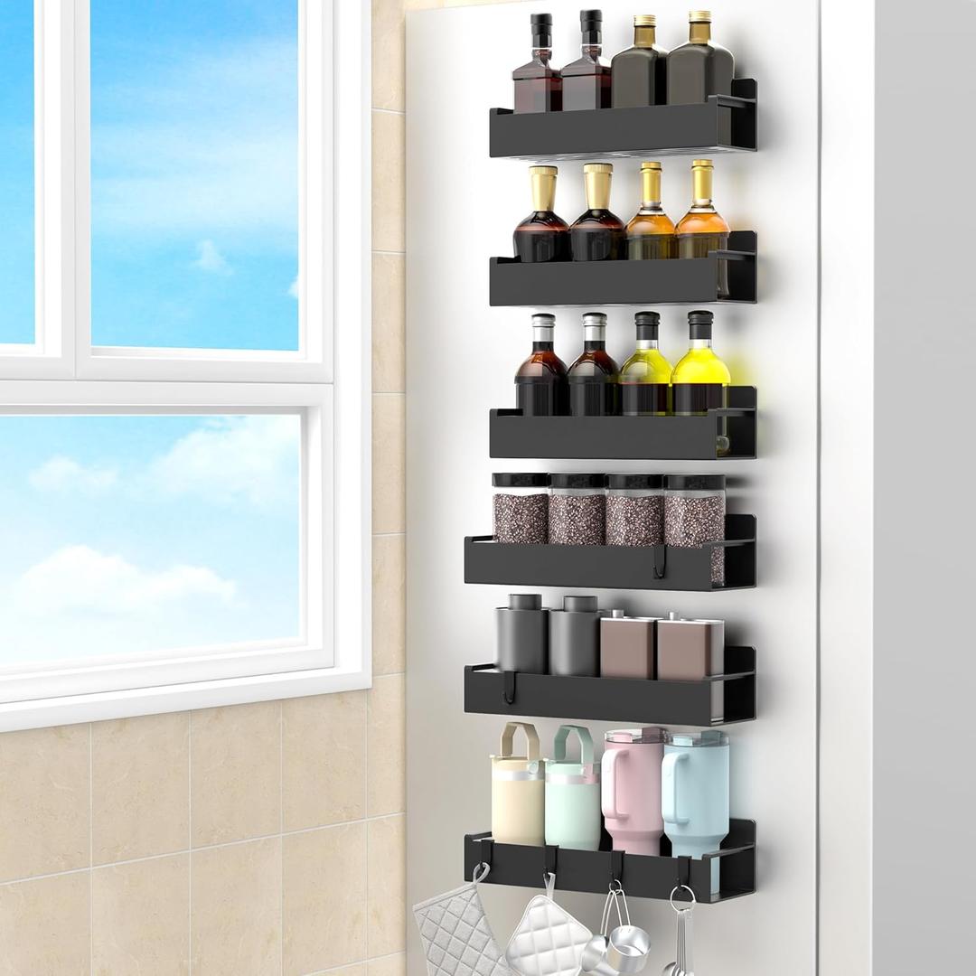 6 Pack Magnetic Spice Rack Organizer for Refrigerator and Oven, Black Fridge Organizers and Storage for Kitchen