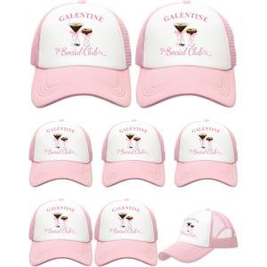 Suhine 8 Pack Galentine Trucker Hats for Women Valentine's Day Social Club Cap for Bestie Friends Galentine Gang Caps Valentine Sleepover Party Favors Goodie Bag Stuffers