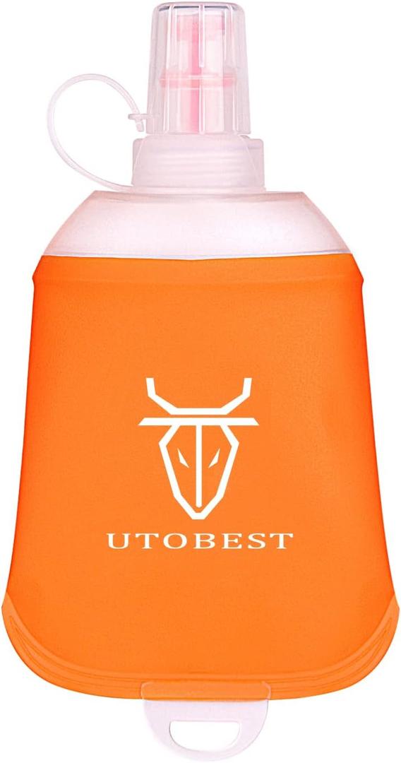 2 Pack UTOBEST Soft Flask Collapsible Running Water Bottle, Flexible TPU Folding Running Flask for Hydration Pack, Soft Flask Running Bottles for Hiking Cycling (Orange 150ml*1)