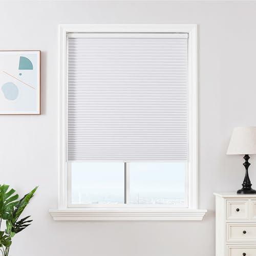 Joydeco No Tools No Drill Window Blinds for Indoor Windows, Blackout Shades Cellular Shades Cordless, No Drill Blinds for Windows, Window Shades for Home, Bedrooms, Doors (White, 32" W x 64" H)