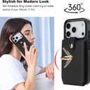 Folosu Compatible with iPhone 17 Pro Case Wallet with Card Holder, 360Rotation Finger Ring Holder Kickstand, RFID Blocking Leather Protective Double Buttons Shockproof Cover 6.3 Inch Black