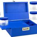 DEHVEN Large Bamboo Stash Box Decorative, Brush, 3 Jar, Storage Box with LockBlue