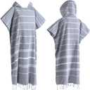 1pcs Turkish Cotton Surf Poncho Changing Towel Swim Robe with Pocket Plus Size Swim Cover Up Wearable Towel Hooded Beach Towel for Adult Man Women Beach Pool (Grey, Large)