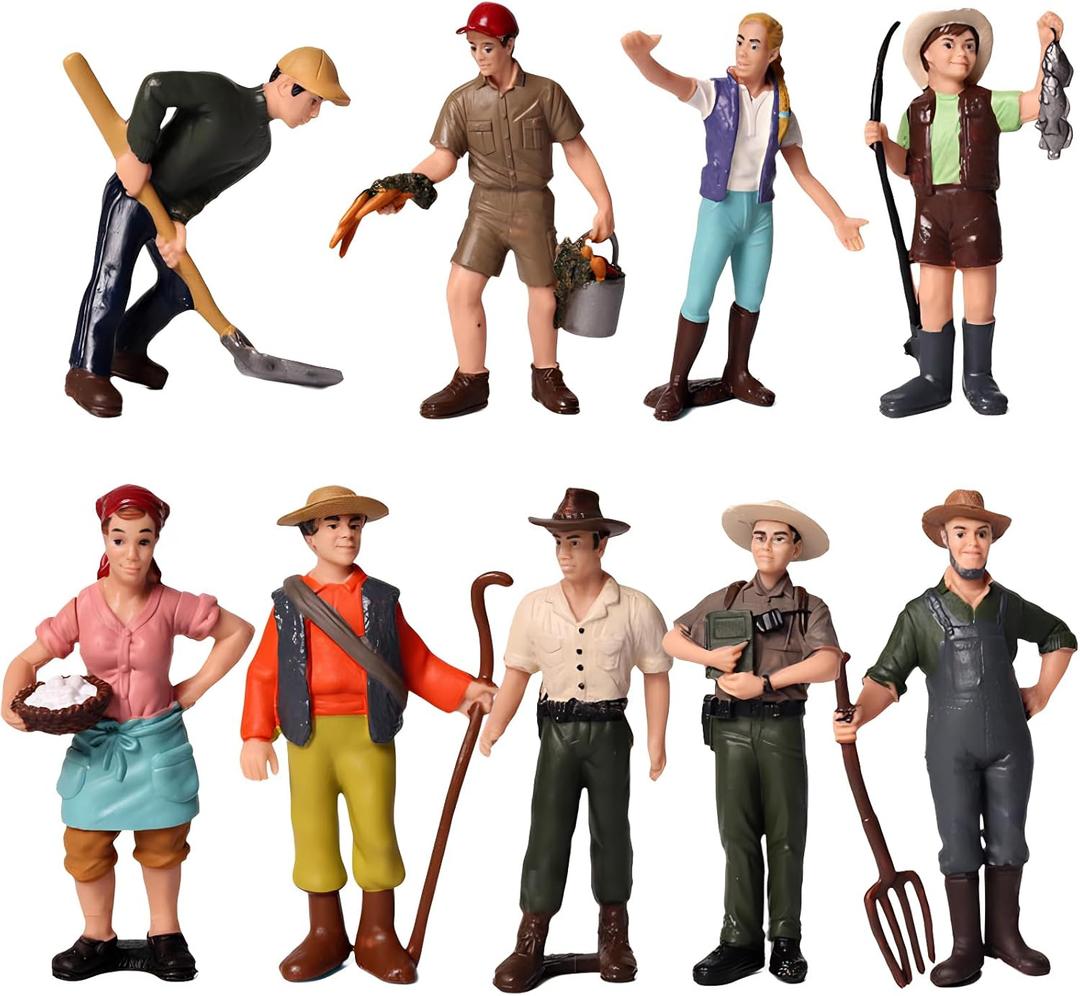 9 Pcs Little Farmer People Figures, Miniature Farm Keeper Figurines Realistic Hand Painted Farmer Collectible Figurines Cake Topper Christmas Gift