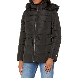 TOMMY HILFIGER Women's Fur Hooded Short Puffer Jacket with Cinched Waist
Size L