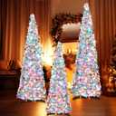 Shappy 4/5/6 Ft Collapsible Christmas Tree with Lights Artificial Pop up Tinsel Pencil Skinny Xmas Trees for Home Party Holiday Decorations(Silver,3 Set)