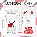 Newtay 60 Pcs Rock and Roll Cups Bulk 12oz Guitar-themed Plastic Cups with Lids Straws Retro Music Party Favors for Birthday Baby Shower Music Parties Decorations