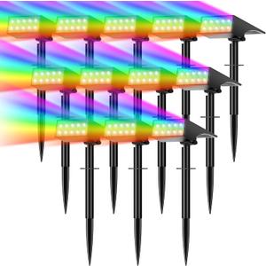WENATY Solar Spot Lights Outdoor Color Changing, [7 Mode/12 Pack] Christmas Landscape Spotlights, Solar Lights Outdoor Waterproof,Led Powered Flood Light for Halloween Pathway Yard Garden Tree Walkway