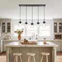 MELUCEE Kitchen Island Lighting Modern 5 Lights Linear Chandeliers for Dining Room, Industrial Black Pendant Light Fixtures Ceiling Hanging with Clear Glass Shade, 37 Inches Length